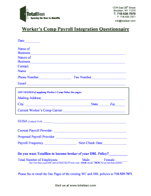 Worker’s Comp Payroll Integration Questionnaire