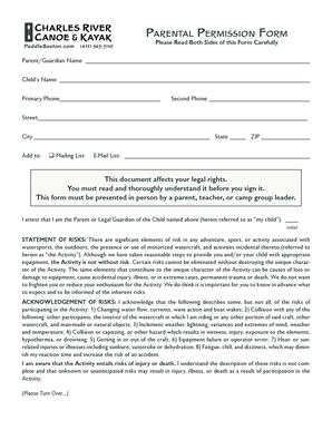 Charles River Canoe & Kayak Parental Permission Form