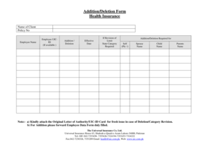 Health Insurance Addition/Deletion Form