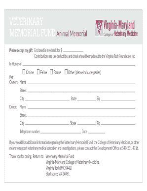 Veterinary Memorial Fund Donation Form