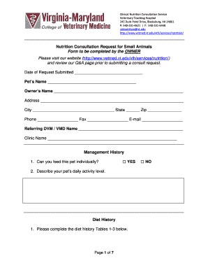 Nutrition Consultation Request for Small Animals