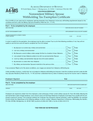 Alabama Nonresident Military Spouse Withholding Tax Exemption Certificate