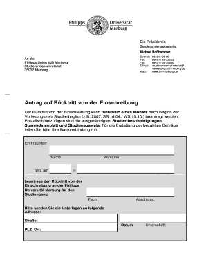 Antrag auf Rücktritt von der Einschreibung
