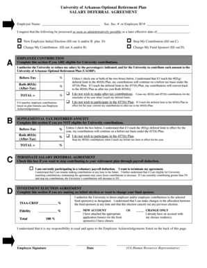 University of Arkansas Optional Retirement Plan Salary Deferral Agreement