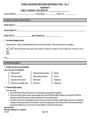 School Readiness Provider Monitoring Tool