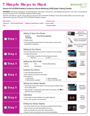 Dexcom G4 PLATINUM Pediatric CGM Training Checklist