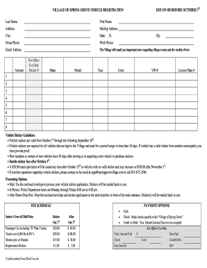 Village of Spring Grove Vehicle Registration