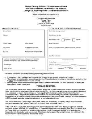 Orange County Vendor Electronic Payment Authorization