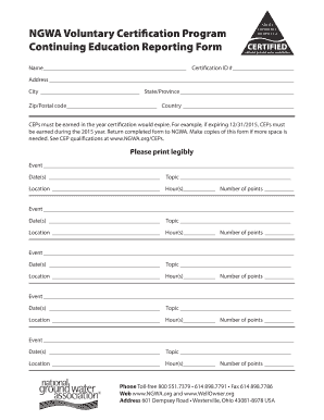 NGWA Continuing Education Reporting Form
