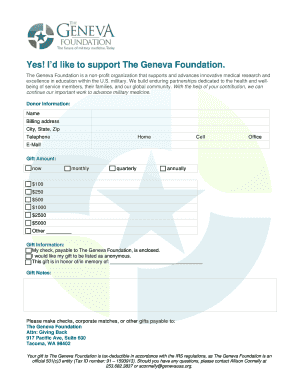 Donation Form for The Geneva Foundation