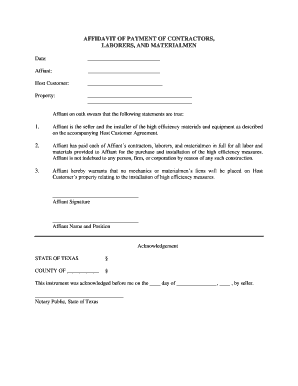Affidavit of Payment to Contractors