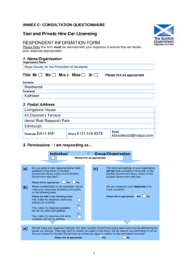 Taxi and Private Hire Car Licensing Consultation Questionnaire