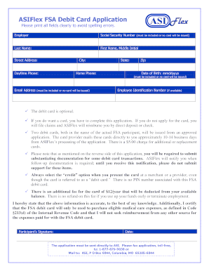 FSA Debit Card Application