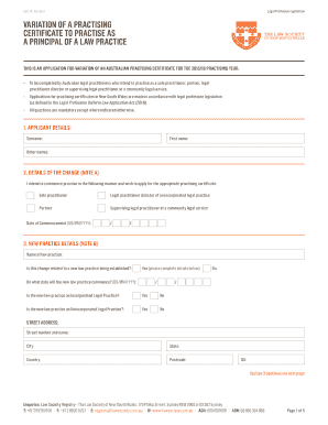 Variation of Practising Certificate for Law Practice Principal