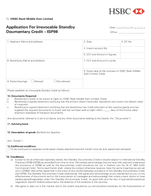 Irrevocable Standby Credit Application