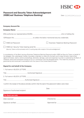 HSBC Security Token Acknowledgement