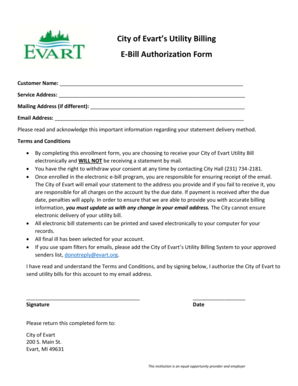 City of Evart Utility Billing E-Bill Authorization Form