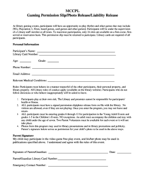 Library Gaming Permission Slip