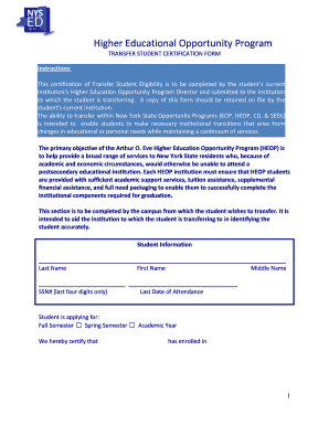 Transfer Student Certification Form