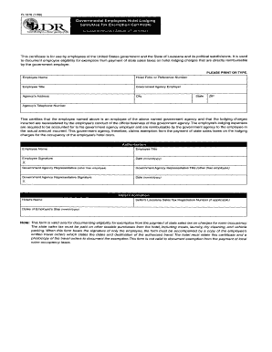 Louisiana Government Employee Hotel Lodging Tax Exemption Certificate