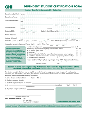 Dependent Student Certification Form