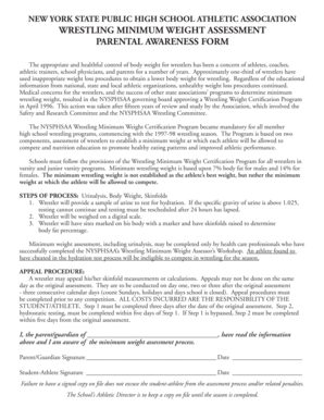 New York Wrestling Minimum Weight Assessment Form