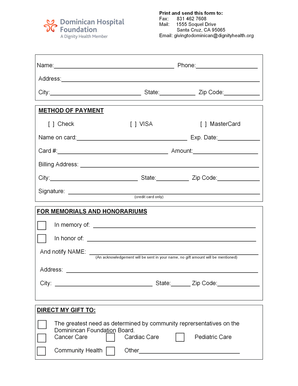 Dominican Memorial Gift Form