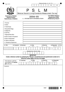 Pakistan Social & Living Standards Measurement Survey Questionnaire