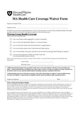 MA Health Care Coverage Waiver Form