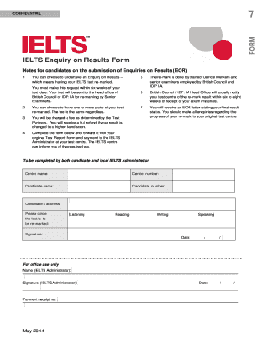 IELTS Enquiry on Results Form