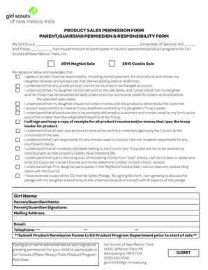 Girl Scouts Product Sales Permission Form