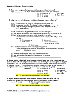 Menstrual History Questionnaire