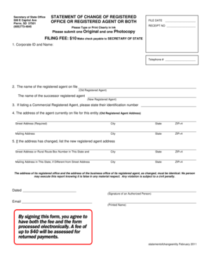 South Dakota Statement of Change of Registered Office or Agent