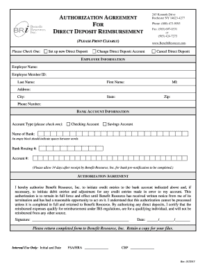 Direct Deposit Reimbursement Authorization Agreement