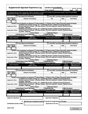 Supplemental Appraisal Experience Log