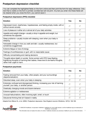 Postpartum Depression Checklist