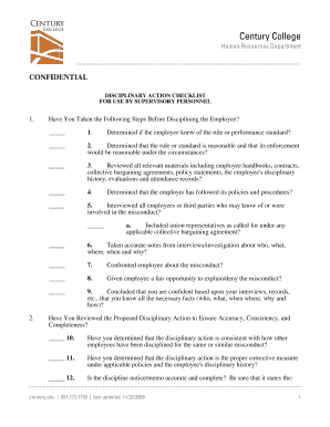 Disciplinary notes template - Disciplinary Action Checklist - century