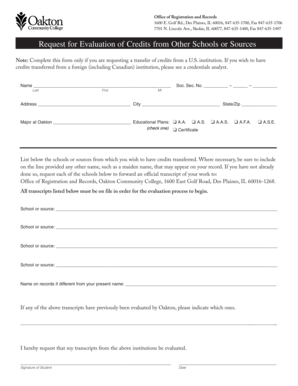 Request for Evaluation of Credits from Other Schools