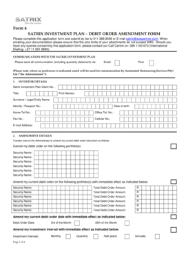 Satrix Investment Plan Debit Order Amendment Form