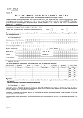 Satrix Investment Plan Switch Application Form