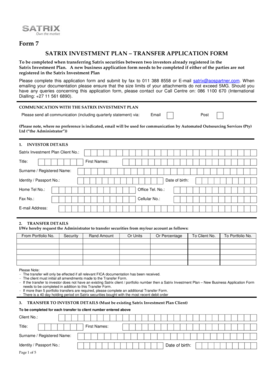 Satrix Investment Plan Transfer Application Form