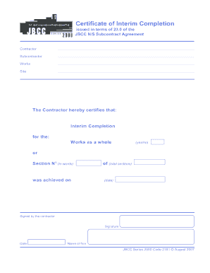 Certificate of Interim Completion