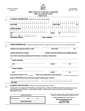 New York State Unclaimed Funds Claim Form