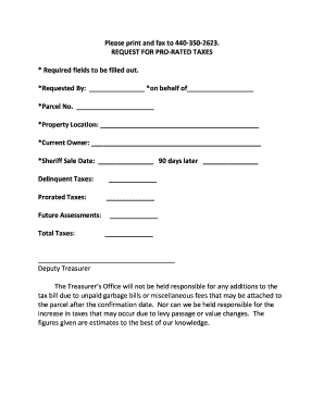 Request for Pro-Rated Taxes