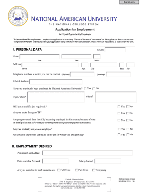 National American University Employment Application