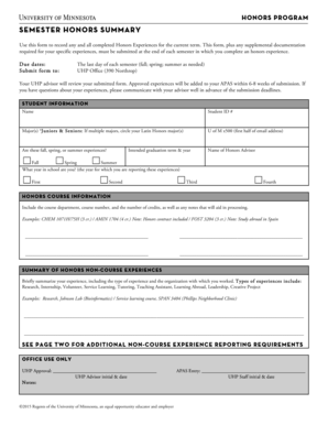 University Honors Program Semester Summary Form