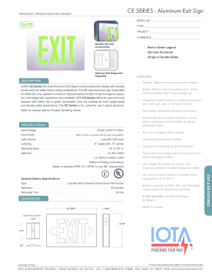 CE Series Aluminum Exit Sign Specification Sheet