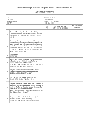 Checklist for Entry Visas for Sports and Cultural Delegations