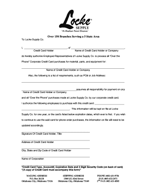 Locke Supply Co Credit Card Authorization Form