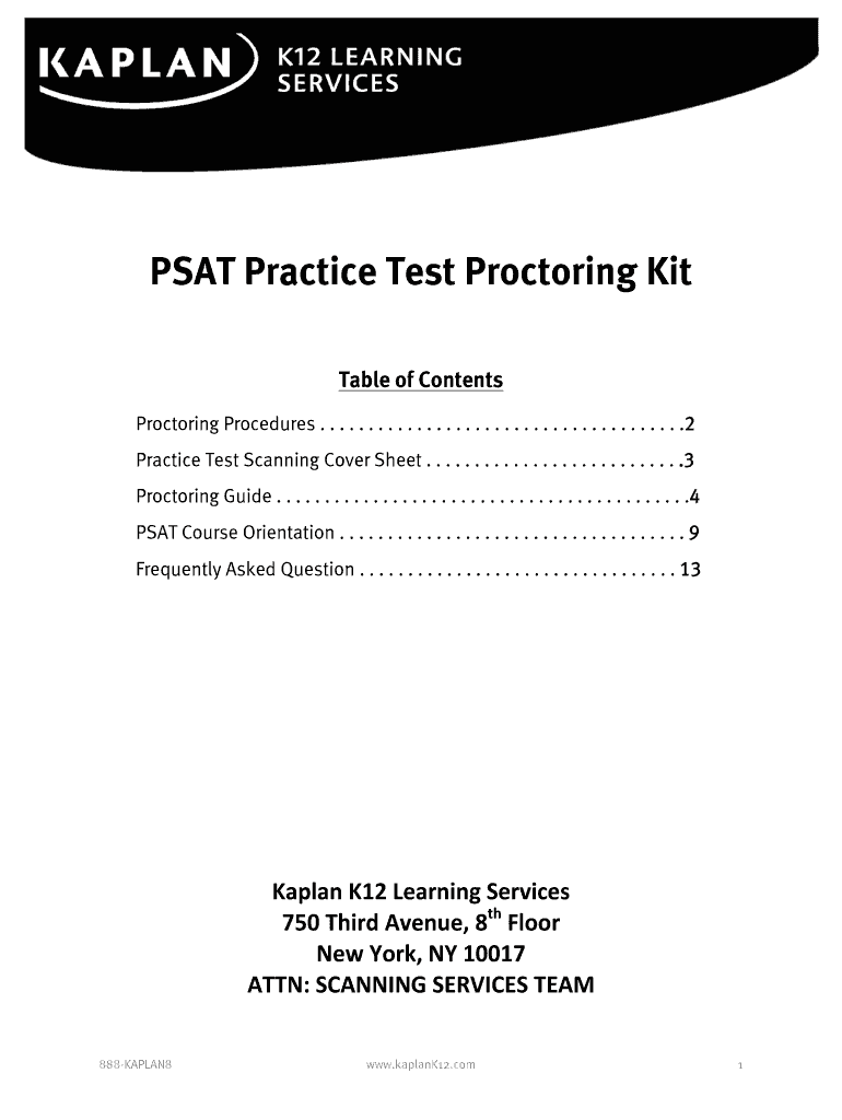 Fillable Online PSAT Practice Test Proctoring Kit Kaplan K12 Learning